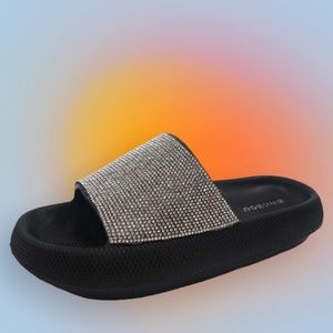 SLIDES 4 COLORS! Bamboo Organize Black Rhinestone Slip On Comfort Sandal